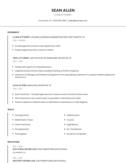 Claim Attorney Resume