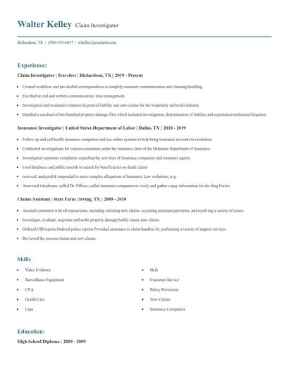 Claim Investigator Resume
