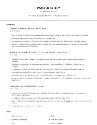 Claim Investigator Resume