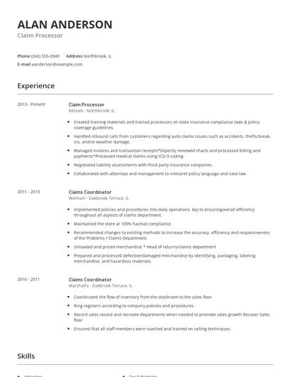 Claim Processor Resume