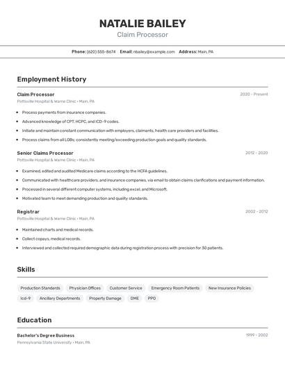 Claim Processor Resume