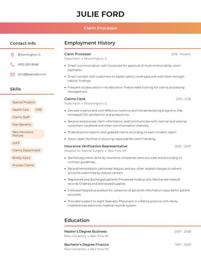Claim Processor Resume