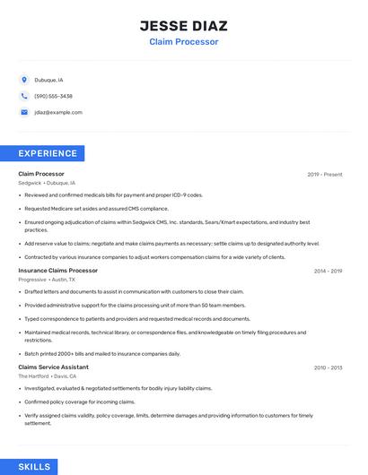 Claim Processor Resume