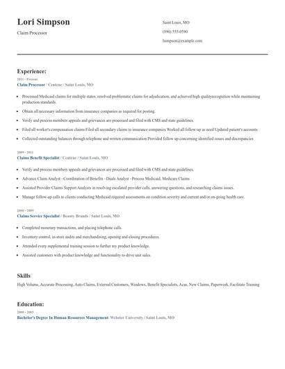 Claim Processor Resume