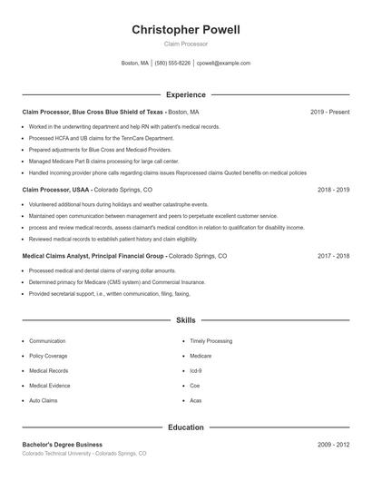 Claim Processor Resume
