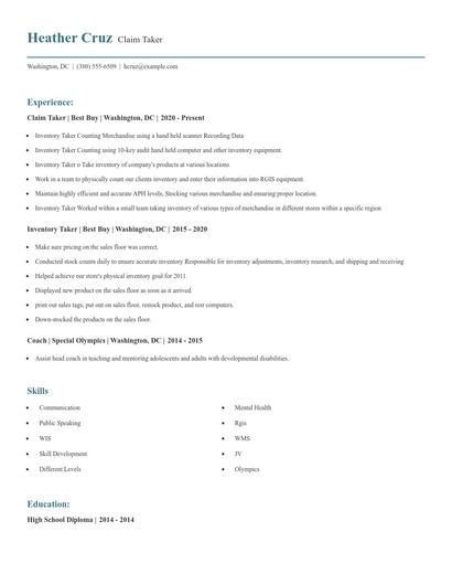 Claim Taker Resume