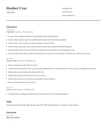 Claim Taker Resume