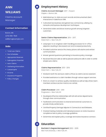 Claims Account Manager Resume