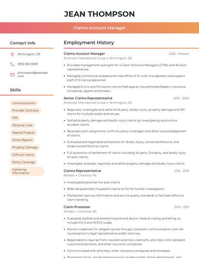 Claims Account Manager Resume