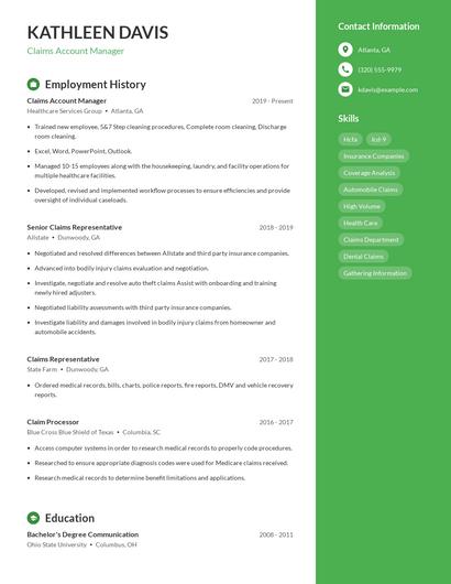 Claims Account Manager Resume