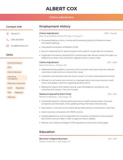 Claims Adjudicator Resume