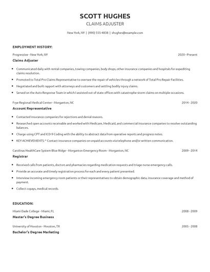 Claims Adjuster Resume