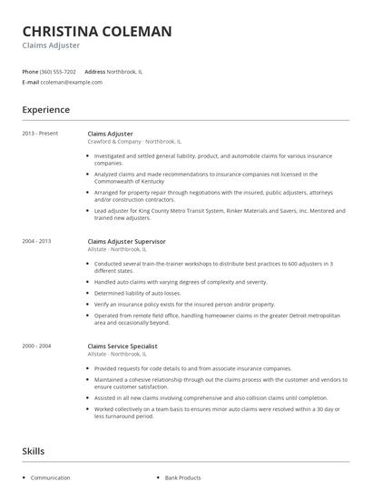Claims Adjuster Resume