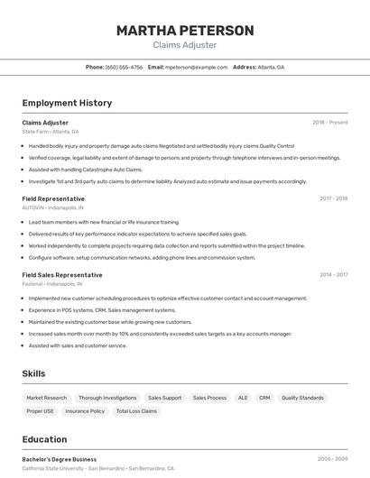 Claims Adjuster Resume