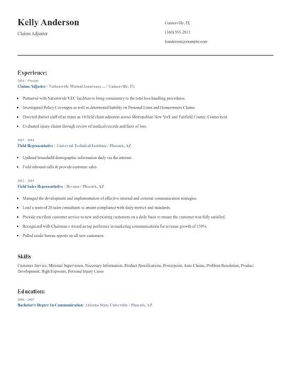 Claims Adjuster Resume