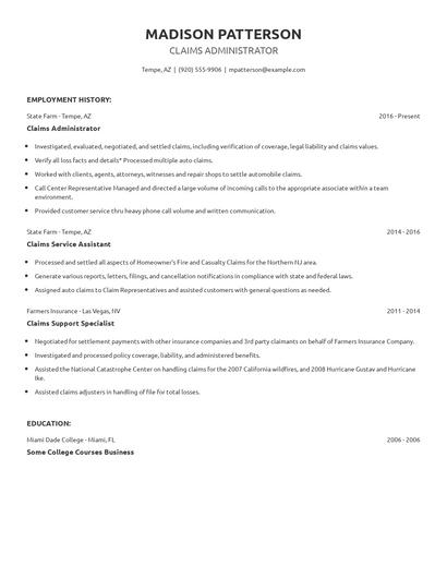 Claims Administrator Resume