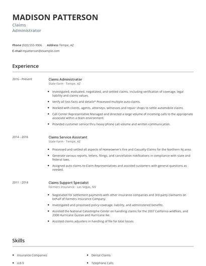 Claims Administrator Resume