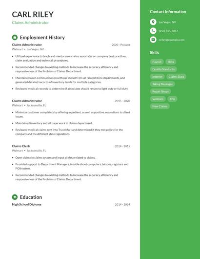 Claims Administrator Resume