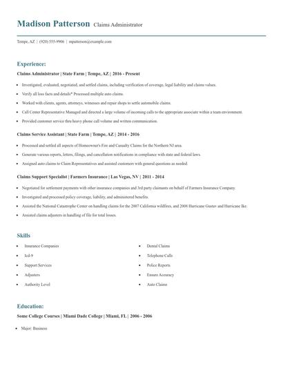 Claims Administrator Resume