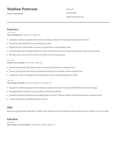 Claims Administrator Resume