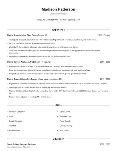 Claims Administrator Resume