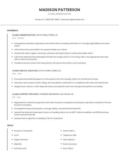 Claims Administrator Resume