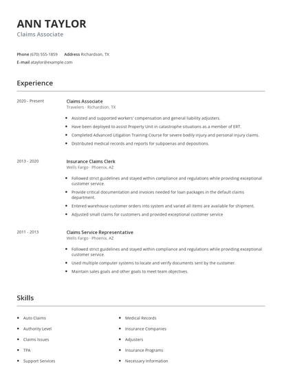 Claims Associate Resume