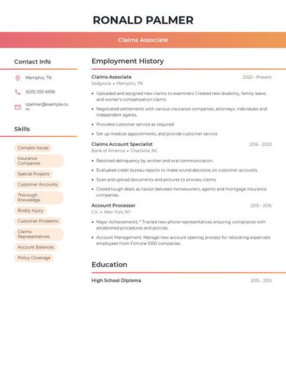 Claims Associate Resume