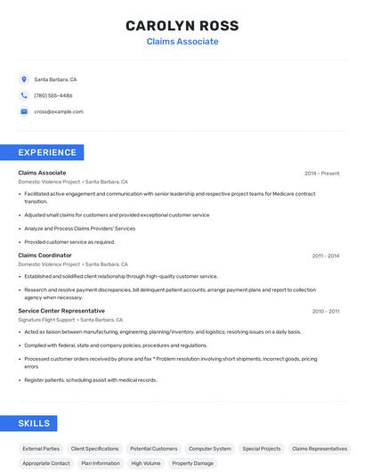 Claims Associate Resume