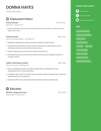 Claims Associate Resume