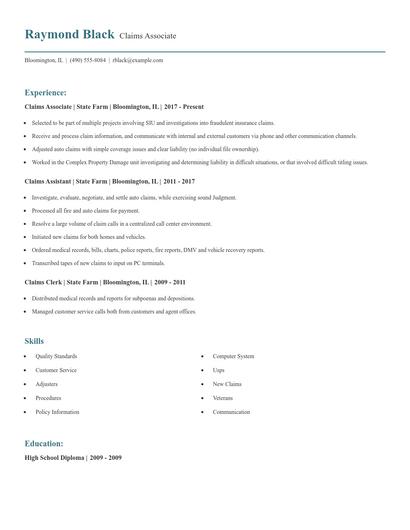 Claims Associate Resume