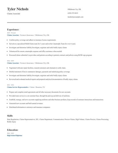 Claims Associate Resume