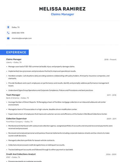 Claims Manager Resume