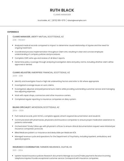 Claims Manager Resume