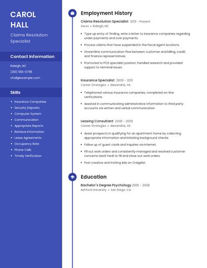 Claims Resolution Specialist Resume