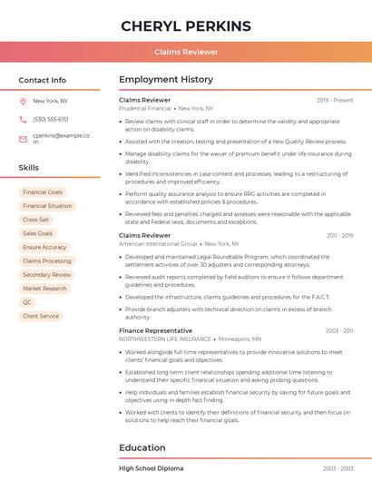 Claims Reviewer Resume
