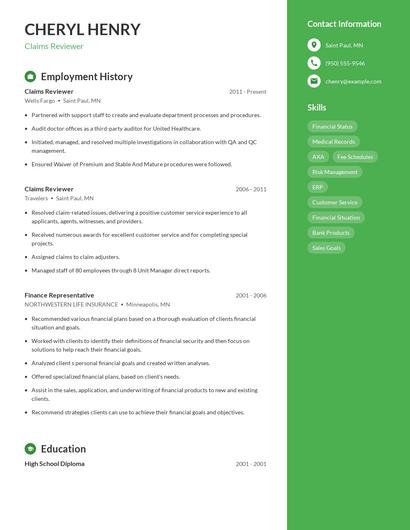Claims Reviewer Resume