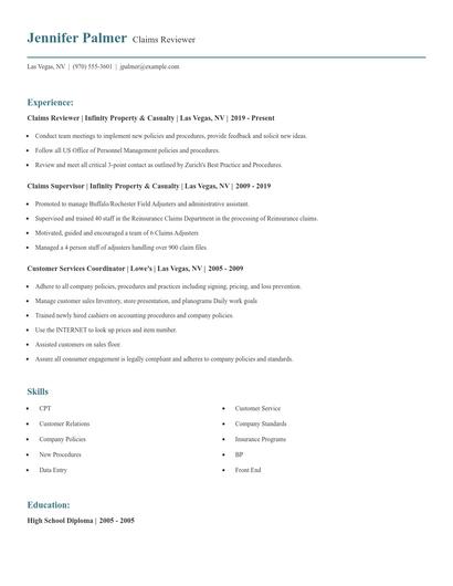 Claims Reviewer Resume