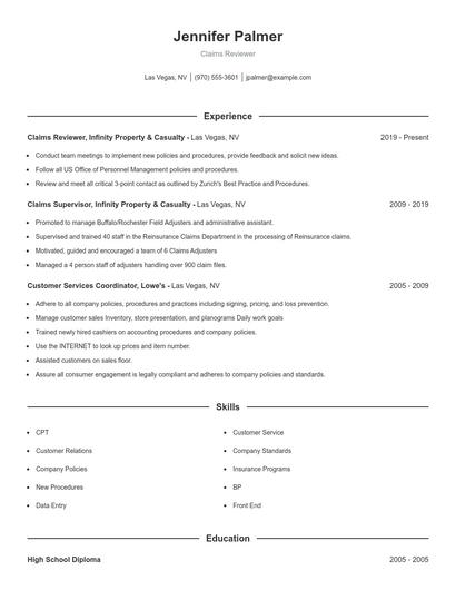 Claims Reviewer Resume