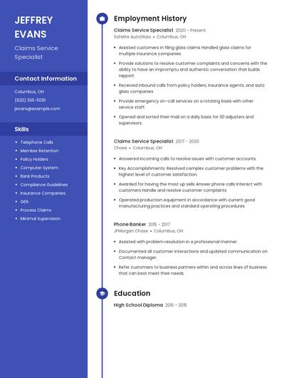 Claims Service Specialist Resume