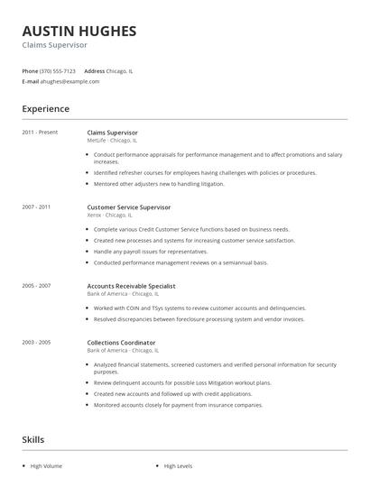 Claims Supervisor Resume