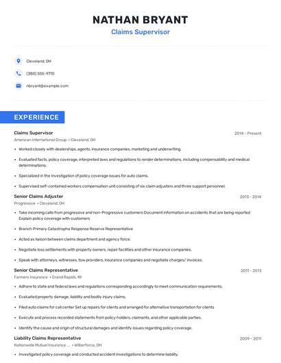 Claims Supervisor Resume