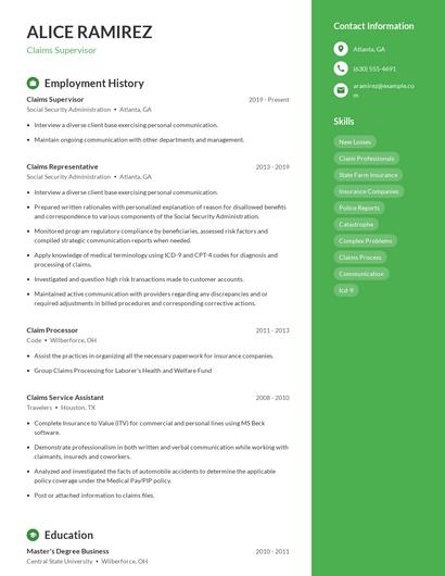 Claims Supervisor Resume