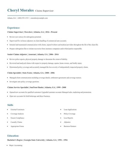 Claims Supervisor Resume