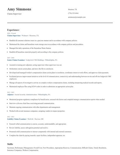 Claims Supervisor Resume