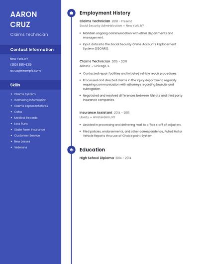 Claims Technician Resume