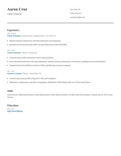 Claims Technician Resume