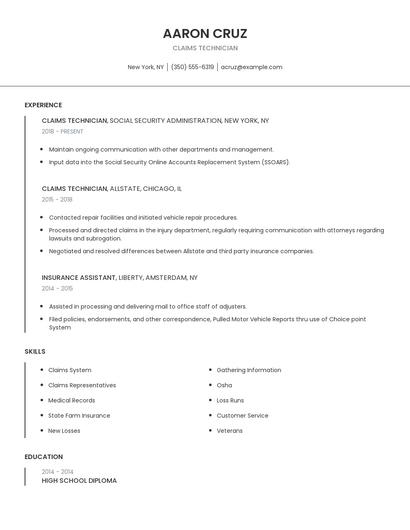Claims Technician Resume