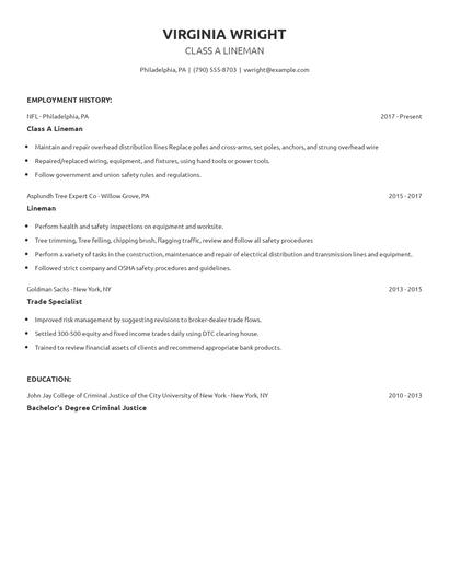 Class A Lineman Resume