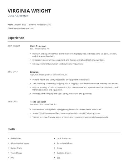 Class A Lineman Resume